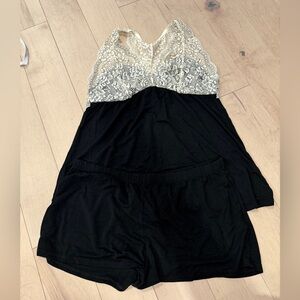 Adore Me Black and Cream Lace Pajama Set